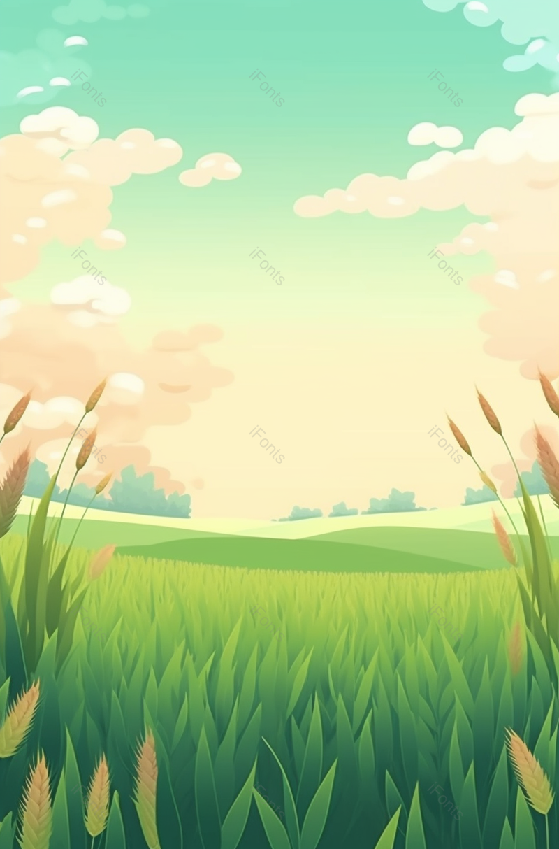 二十四节气小满节气麦穗生长谷物春季夏季绿色天空农田草坪卡通竖版插画,插画/手绘图,插画/手绘图库,插画/手绘图下载,插画/手绘